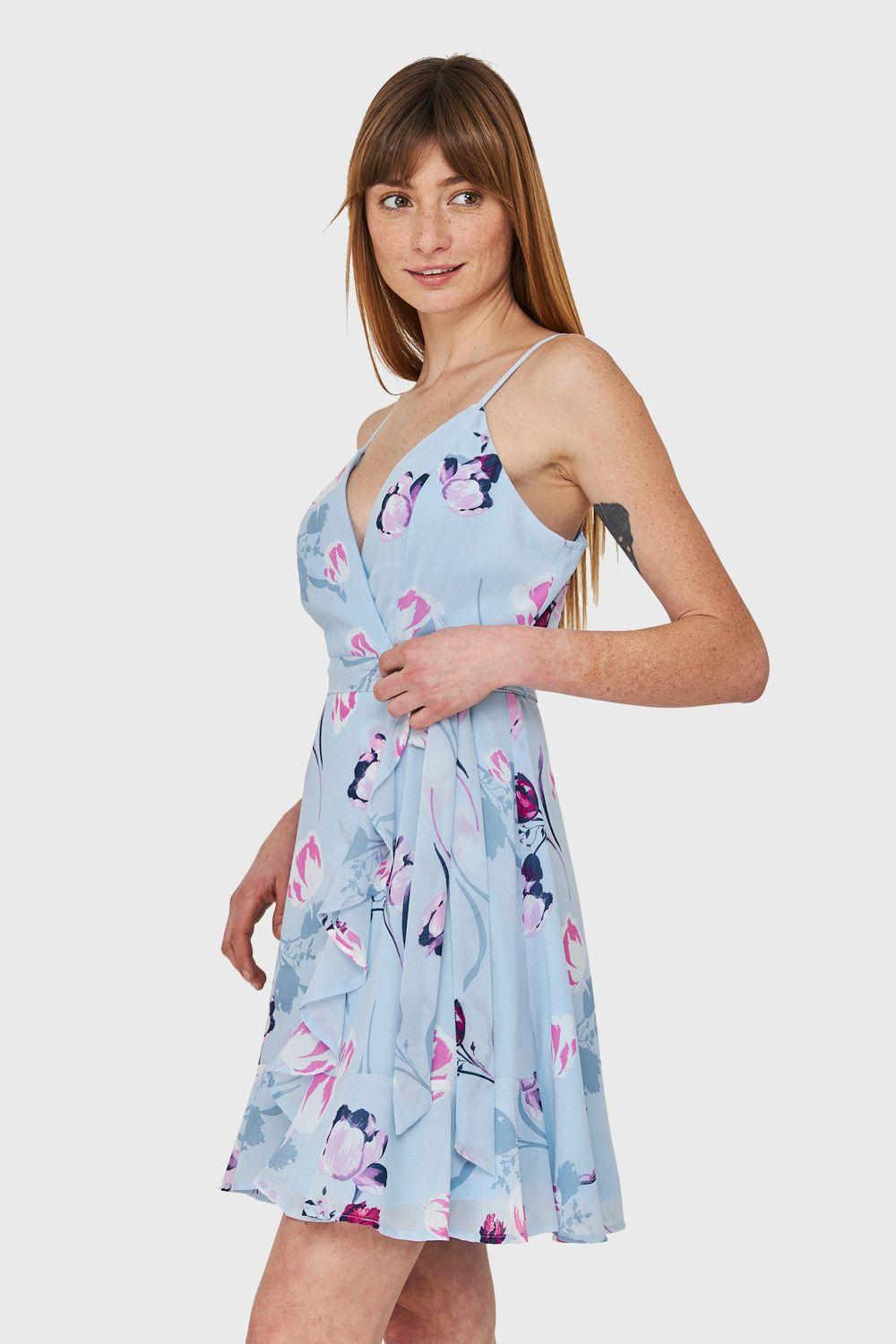 Vestido Corte Tulipán Floreado Celeste Nicopoly-2