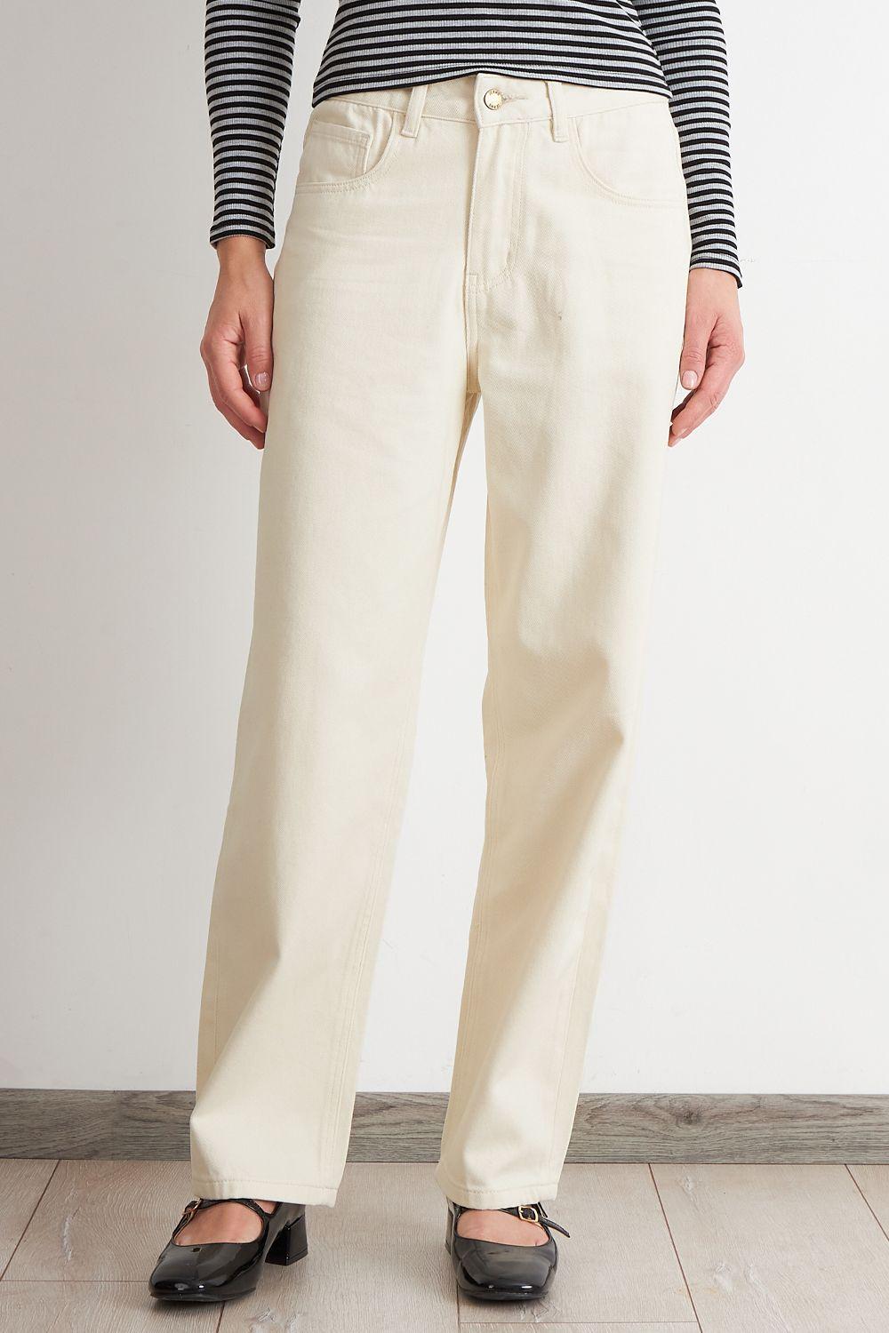 Jeans Rectos Tiro Alto Blanco Nicopoly-2