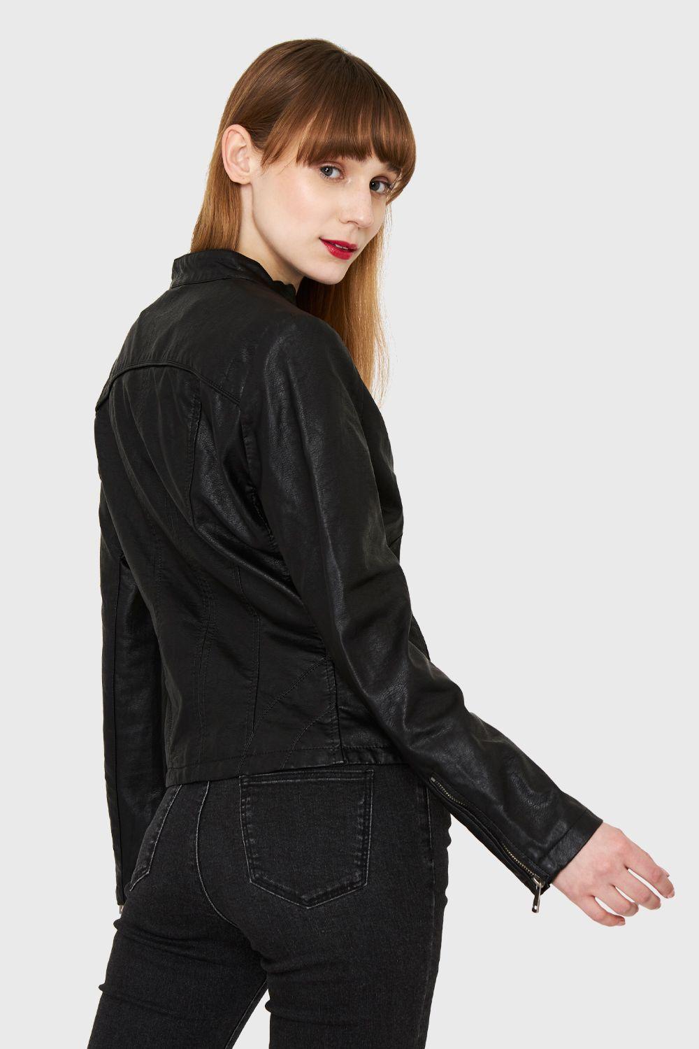 Chaqueta Ecocuero Cuello Mao Negro Nicopoly-3
