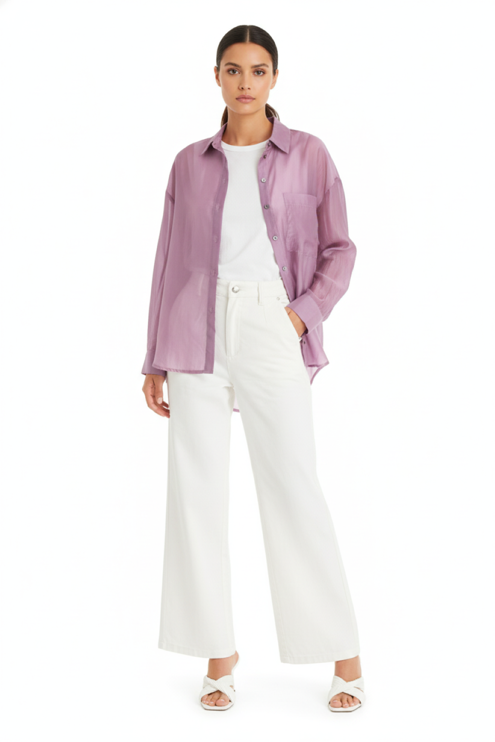 Camisa Satinada Transparente Malva Nicopoly-0