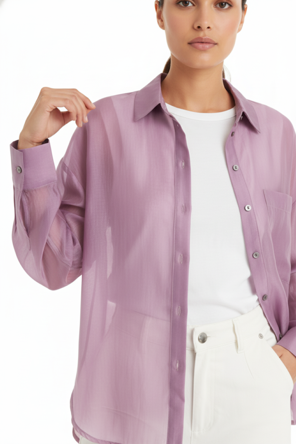 Camisa Satinada Transparente Malva Nicopoly-4