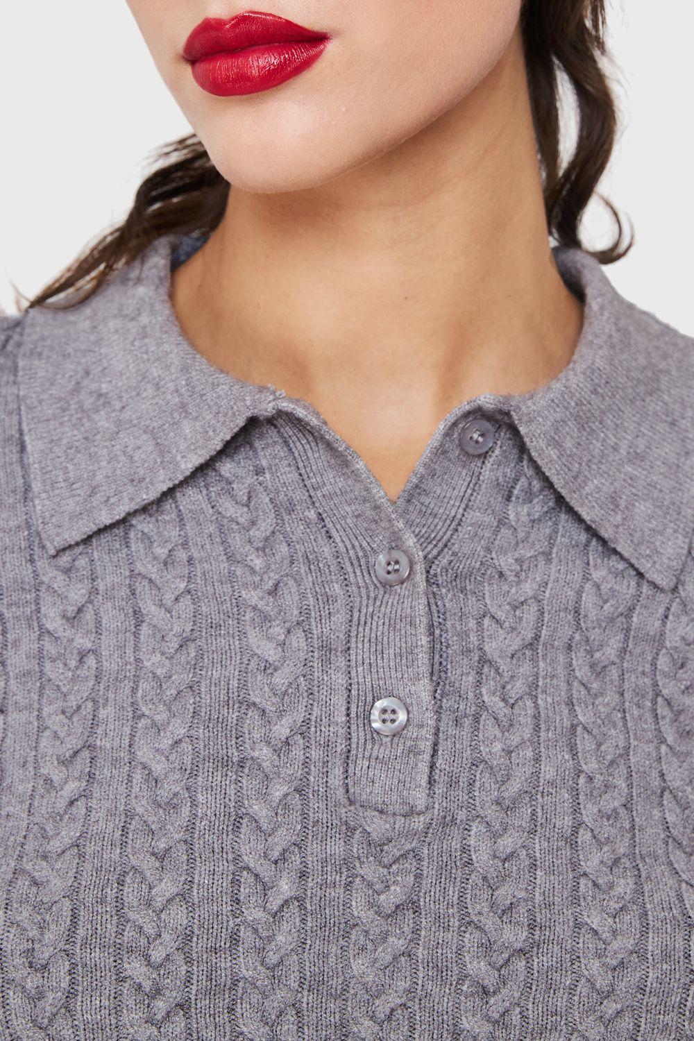 Sweater Cuello Camisero Cadenetas Gris Nicopoly-5
