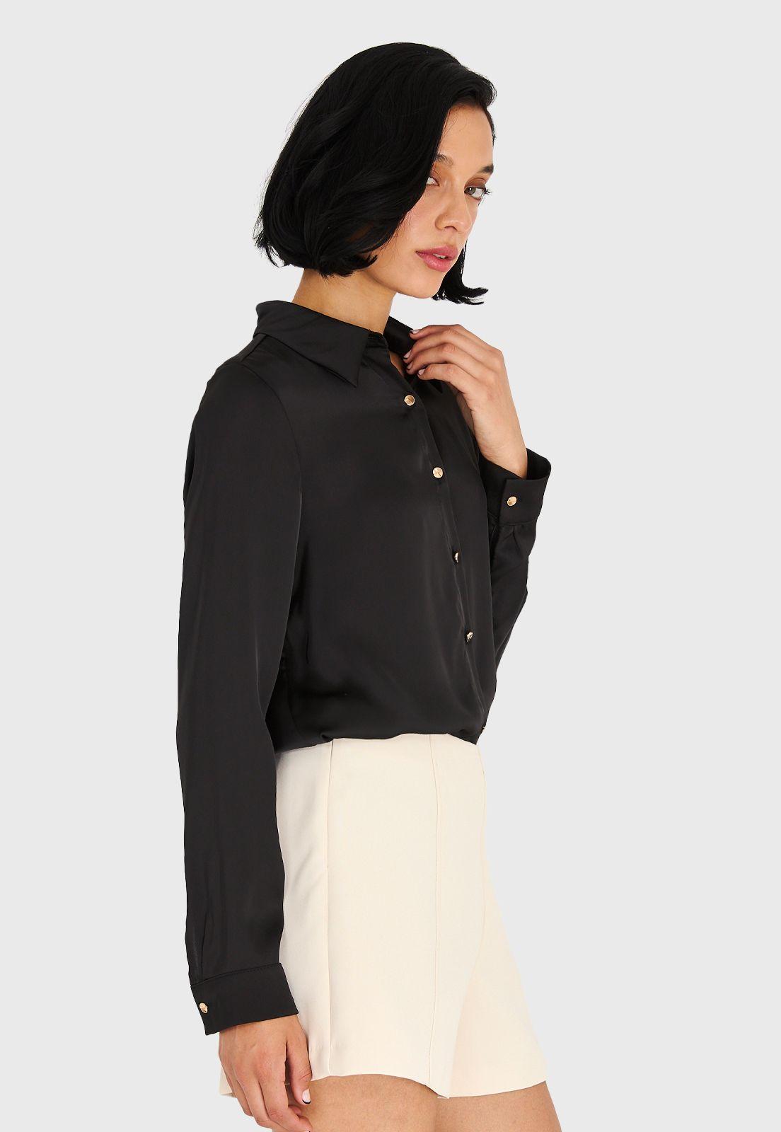 Camisa Básica Tipo Satín Negro Nicopoly-2