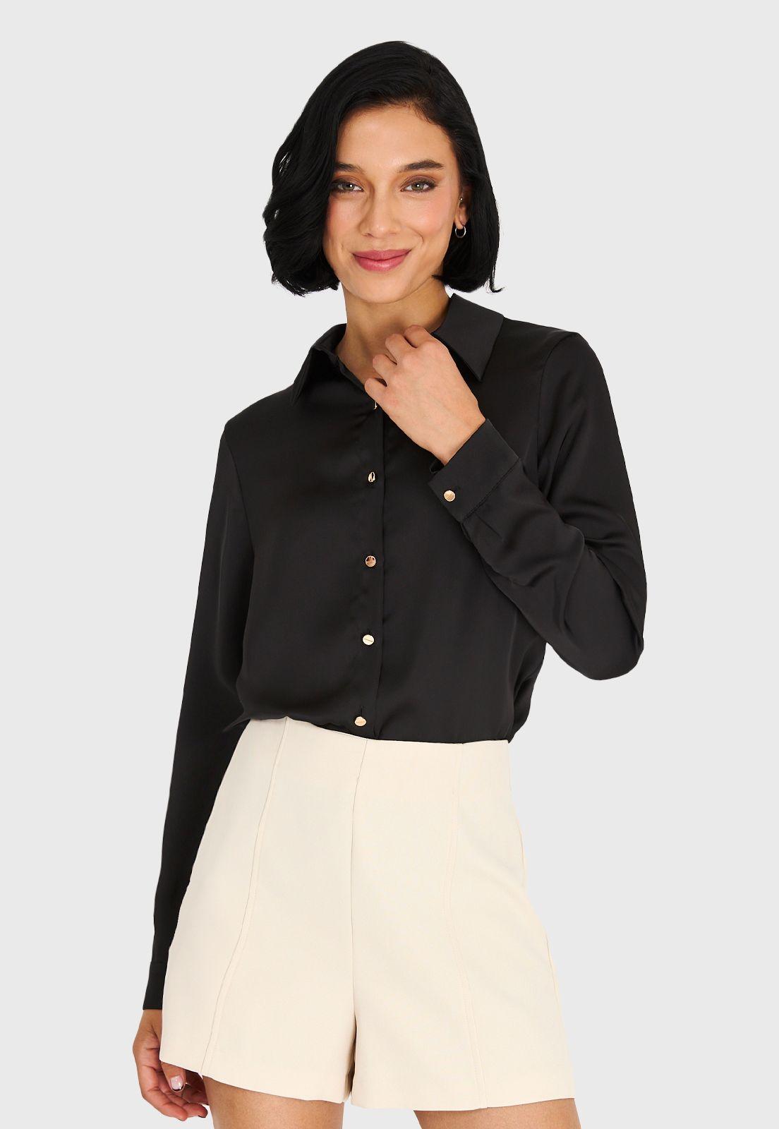 Camisa Básica Tipo Satín Negro Nicopoly-4