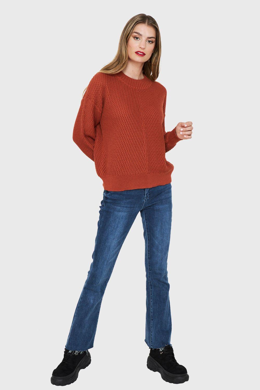 Sweater Acanalado Cuello Redondo Óxido Nicopoly-1