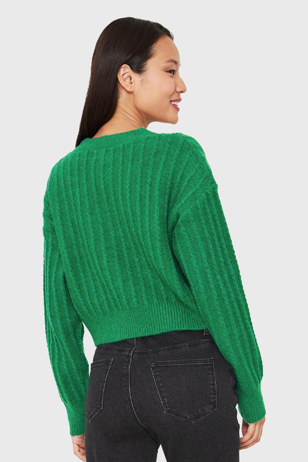 Sweater Crop Cuello V Verde Nicopoly-3