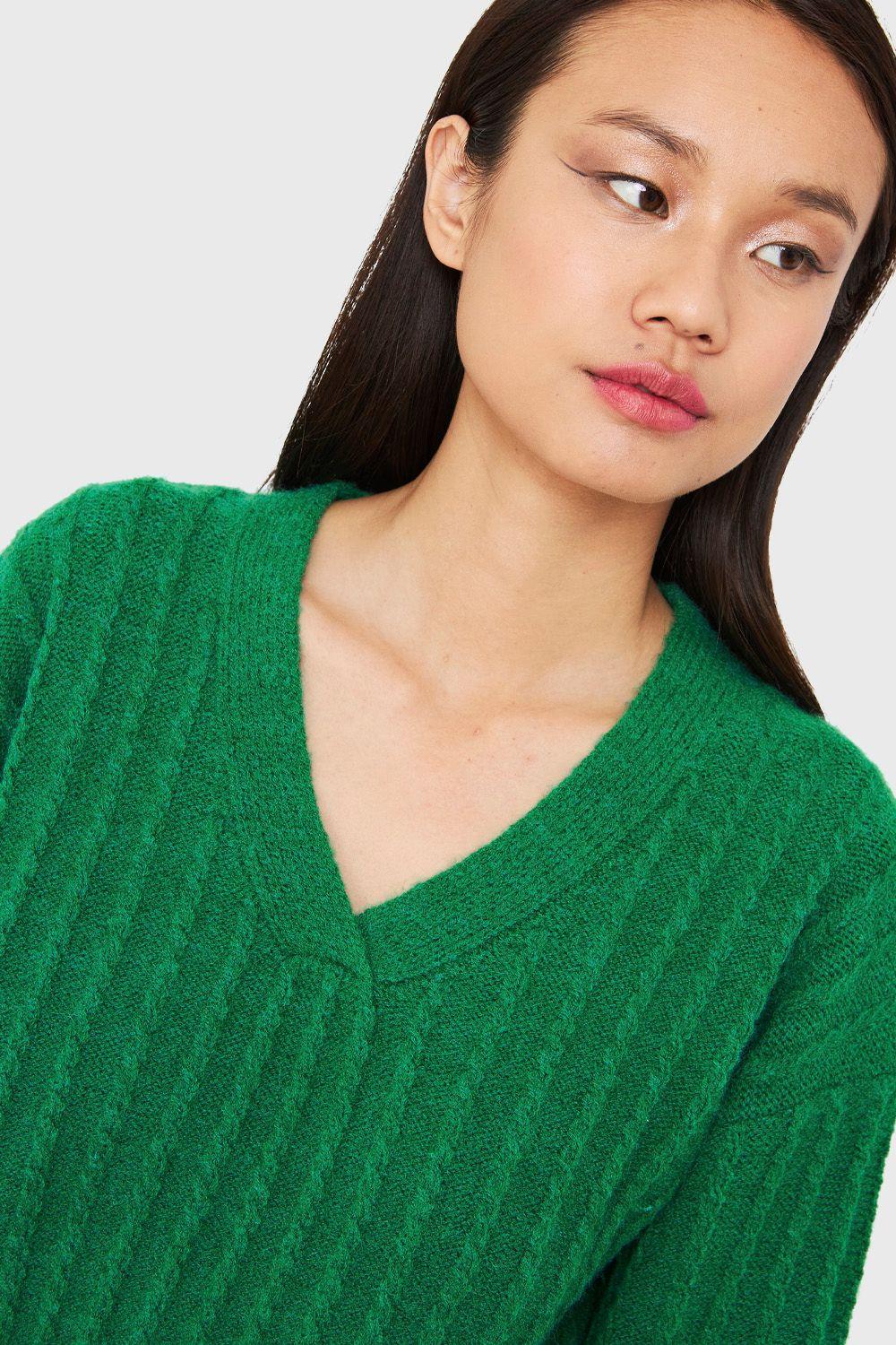Sweater Crop Cuello V Verde Nicopoly-5