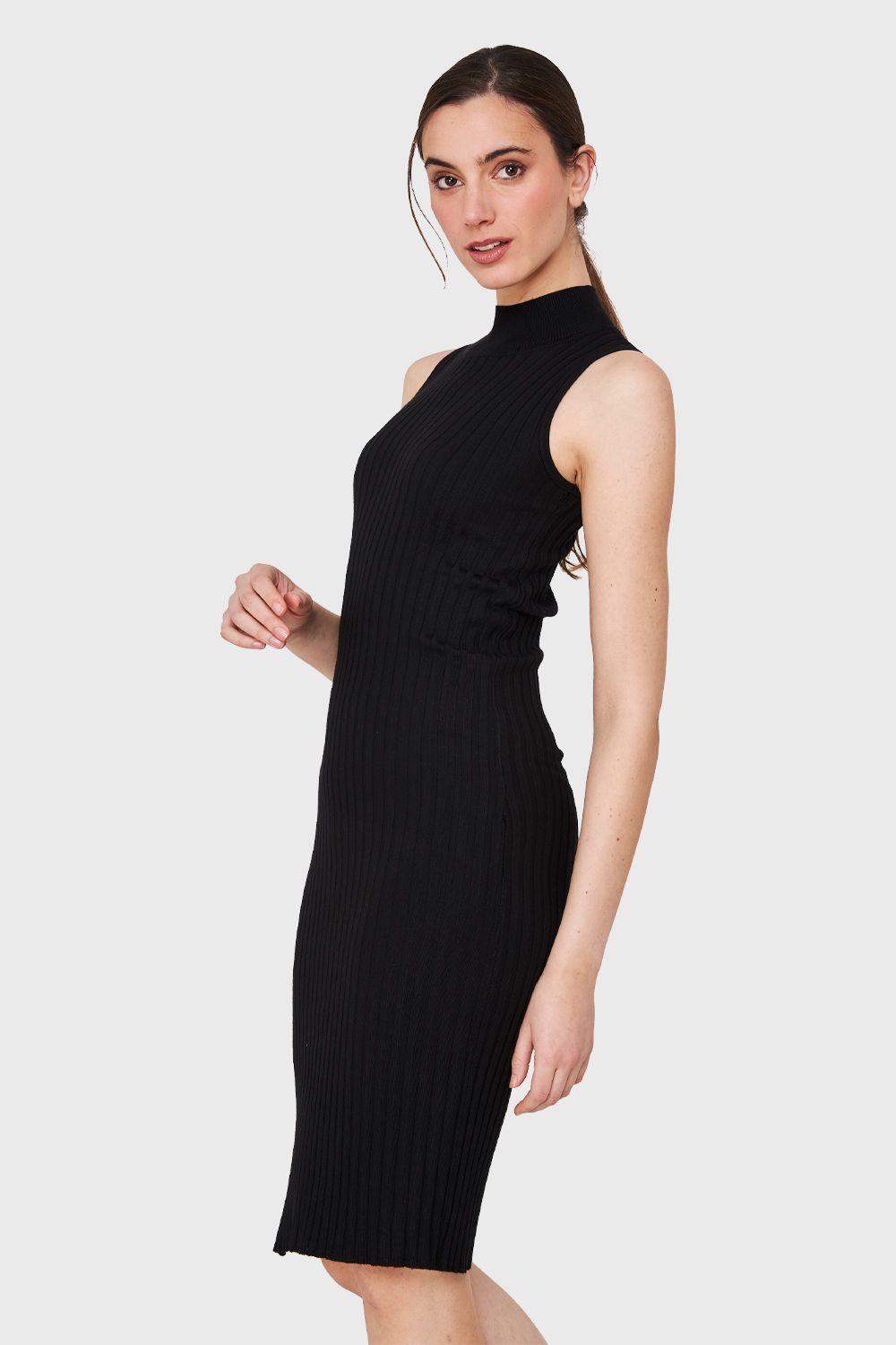 Vestido Acanalado Cuello Alto Negro Nicopoly-2