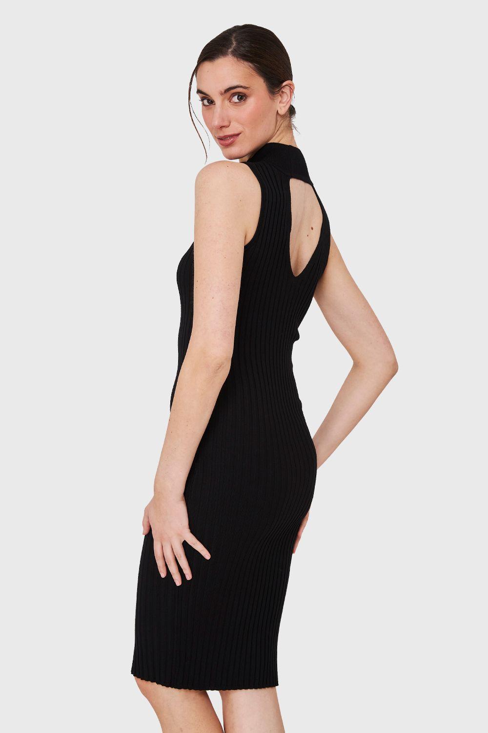 Vestido Acanalado Cuello Alto Negro Nicopoly-3