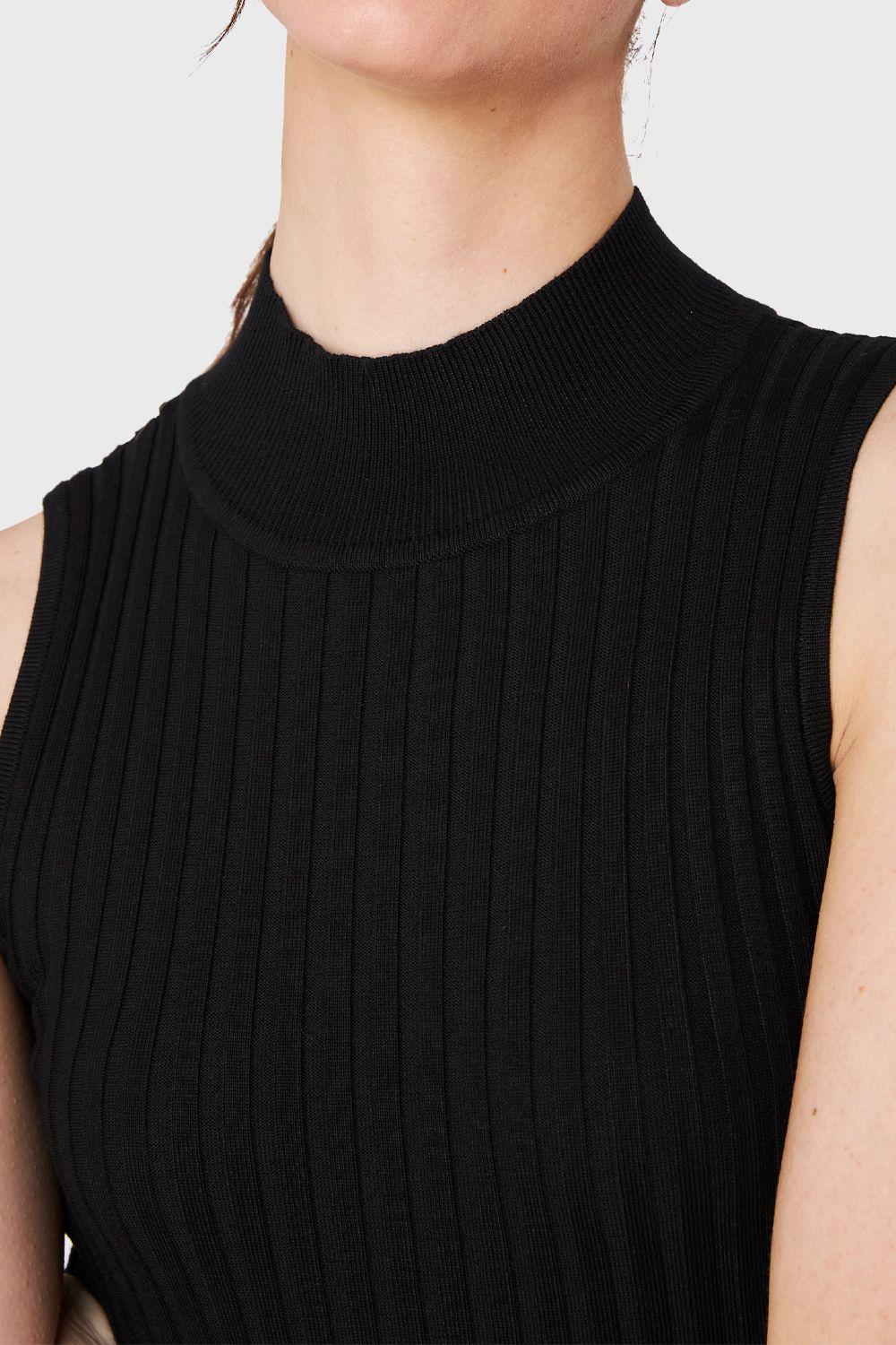 Vestido Acanalado Cuello Alto Negro Nicopoly-5