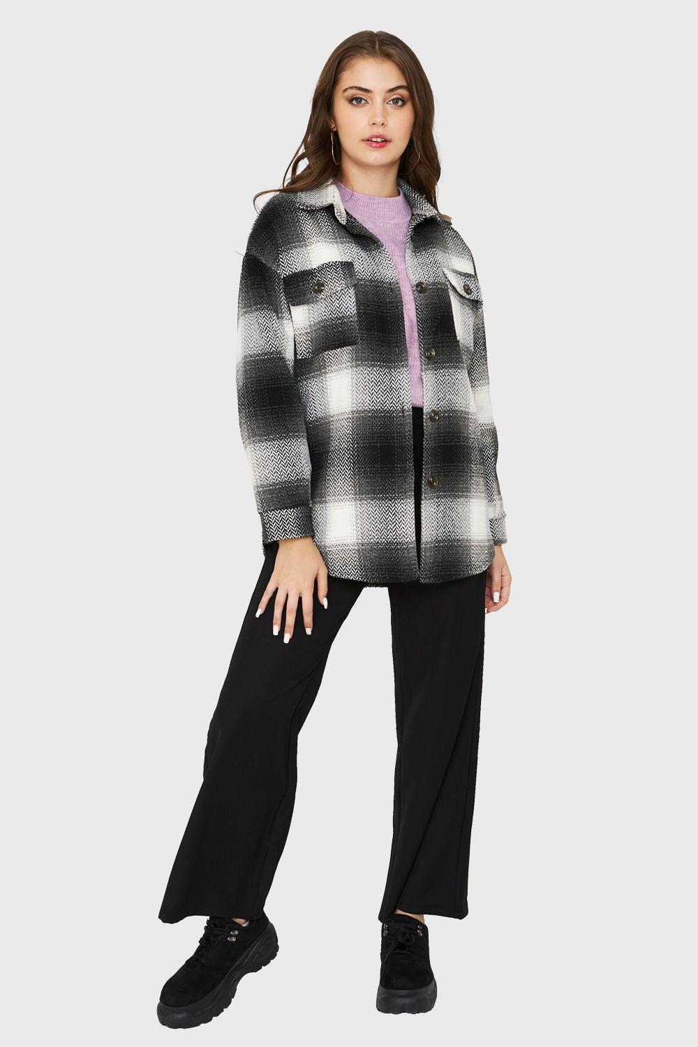 Chaqueta Cuadrillé Bolsillos Gris Nicopoly-1