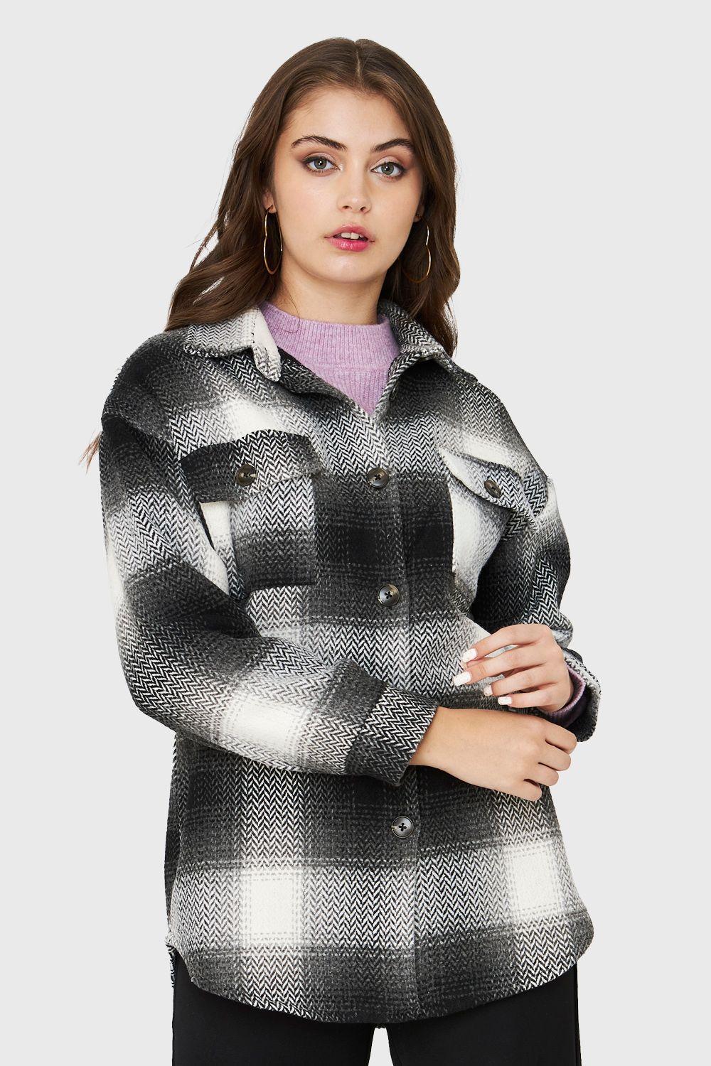 Chaqueta Cuadrillé Bolsillos Gris Nicopoly-0