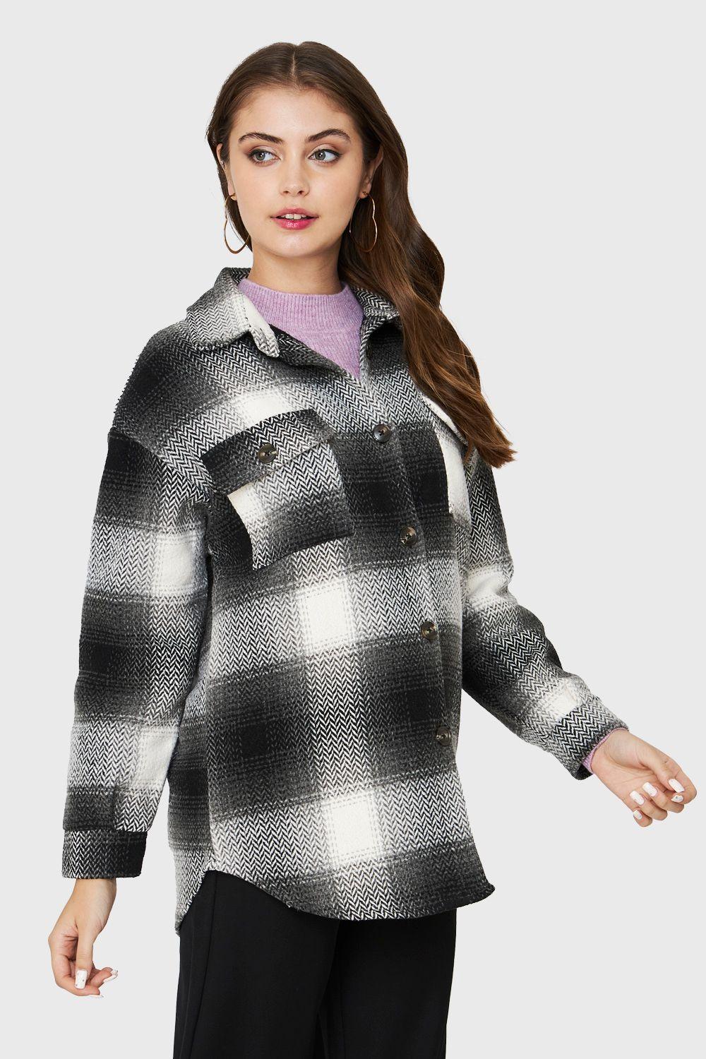 Chaqueta Cuadrillé Bolsillos Gris Nicopoly-2