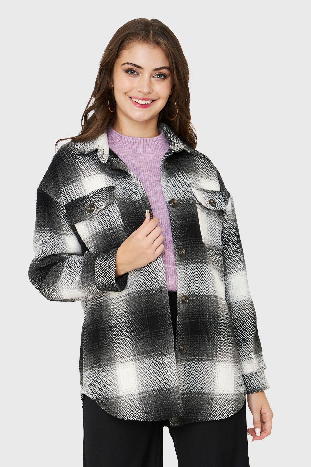 Chaqueta Cuadrillé Bolsillos Gris Nicopoly-4