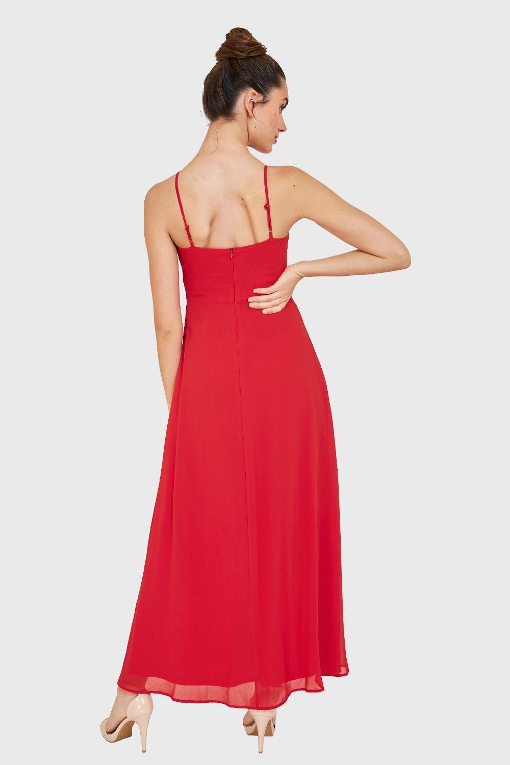 Maxi Vestido Detalle Nudo Rojo Nicopoly-3