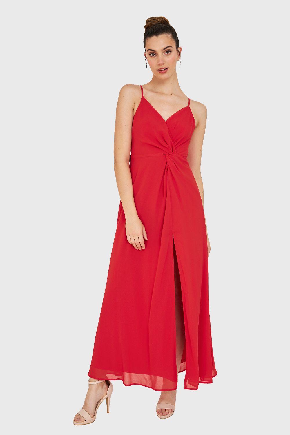 Maxi Vestido Detalle Nudo Rojo Nicopoly-4