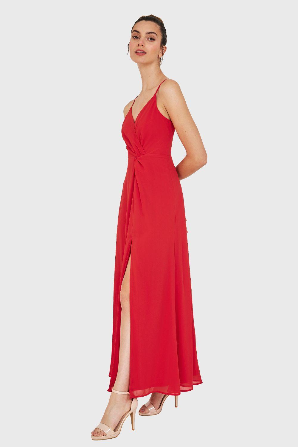 Maxi Vestido Detalle Nudo Rojo Nicopoly-2