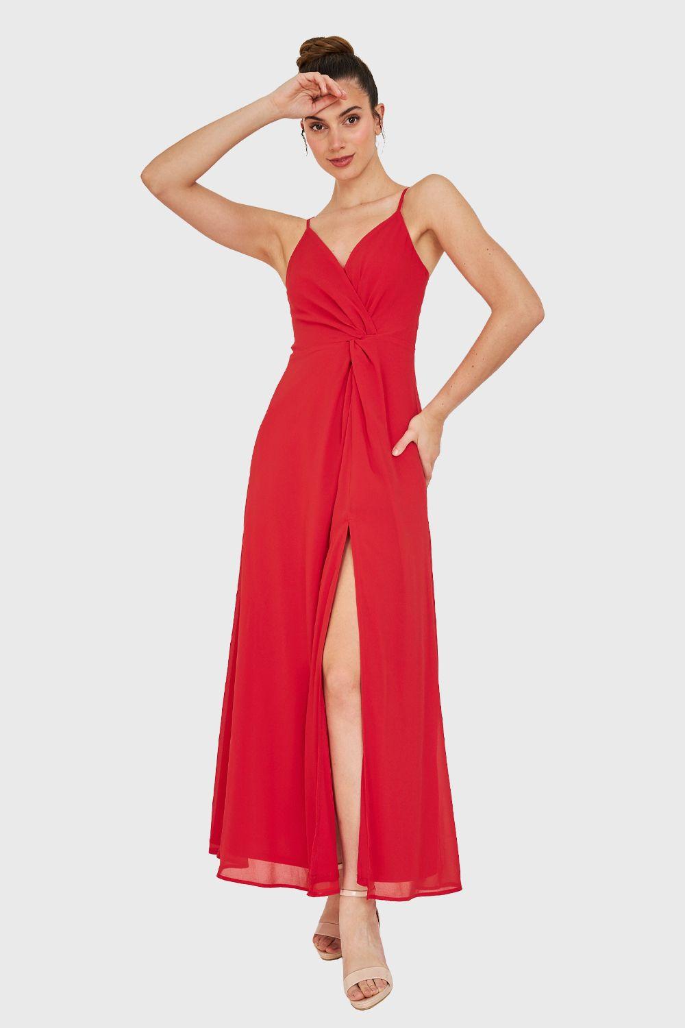 Maxi Vestido Detalle Nudo Rojo Nicopoly-0