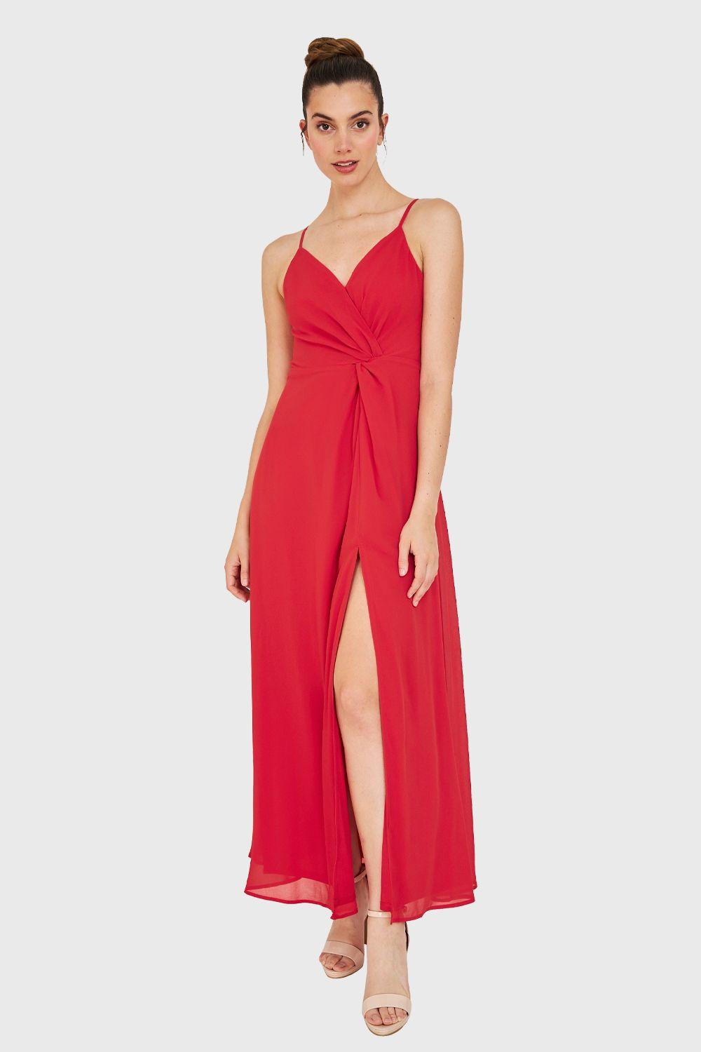 Maxi Vestido Detalle Nudo Rojo Nicopoly-1