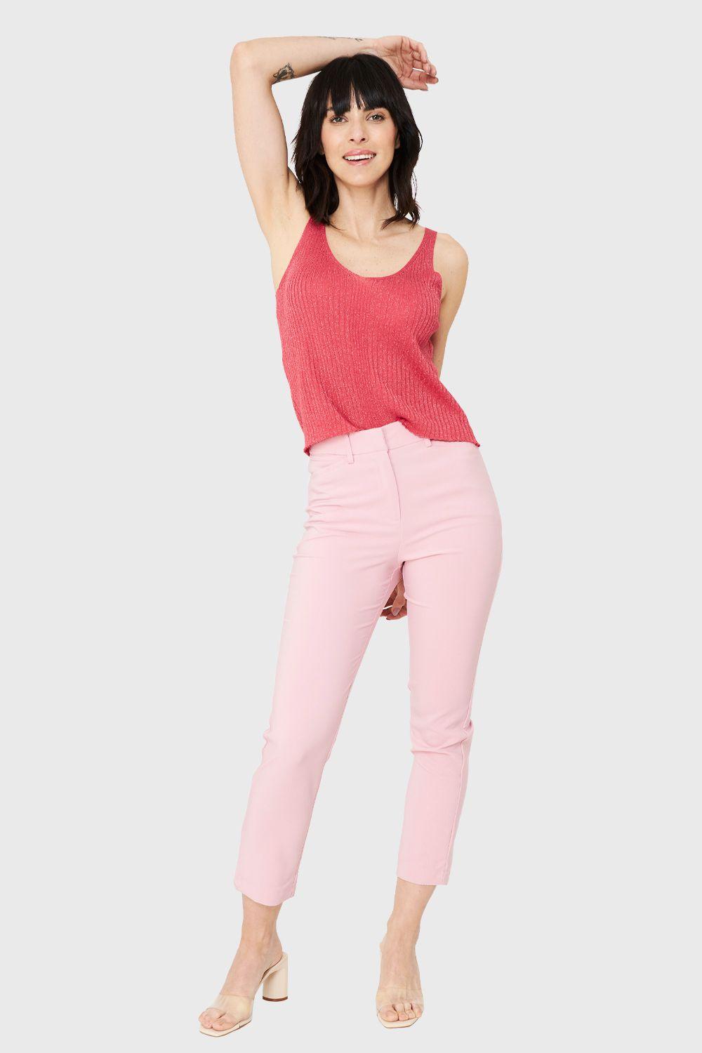 Polera Acanalada Brillos Fucsia Nicopoly-1