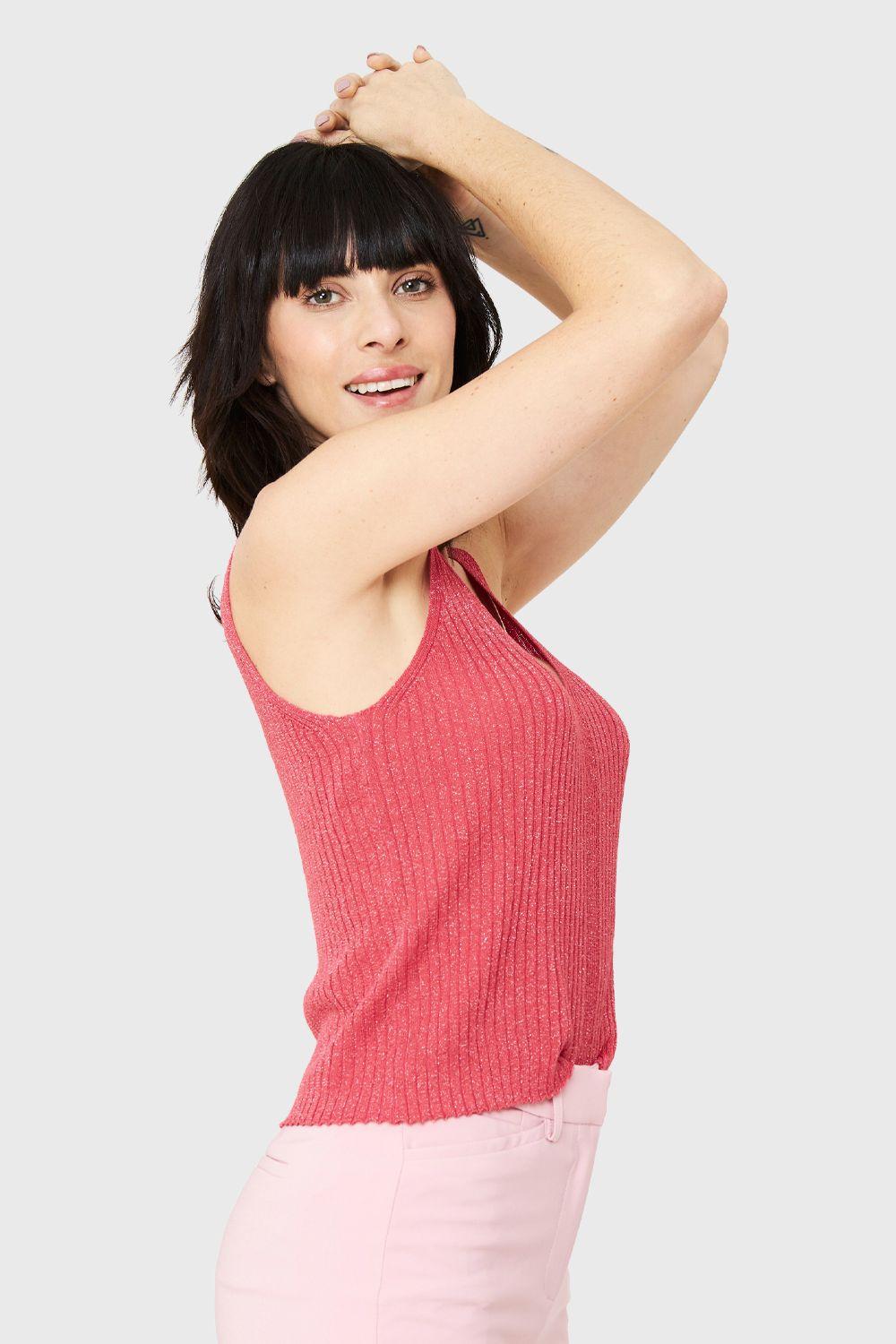 Polera Acanalada Brillos Fucsia Nicopoly-2