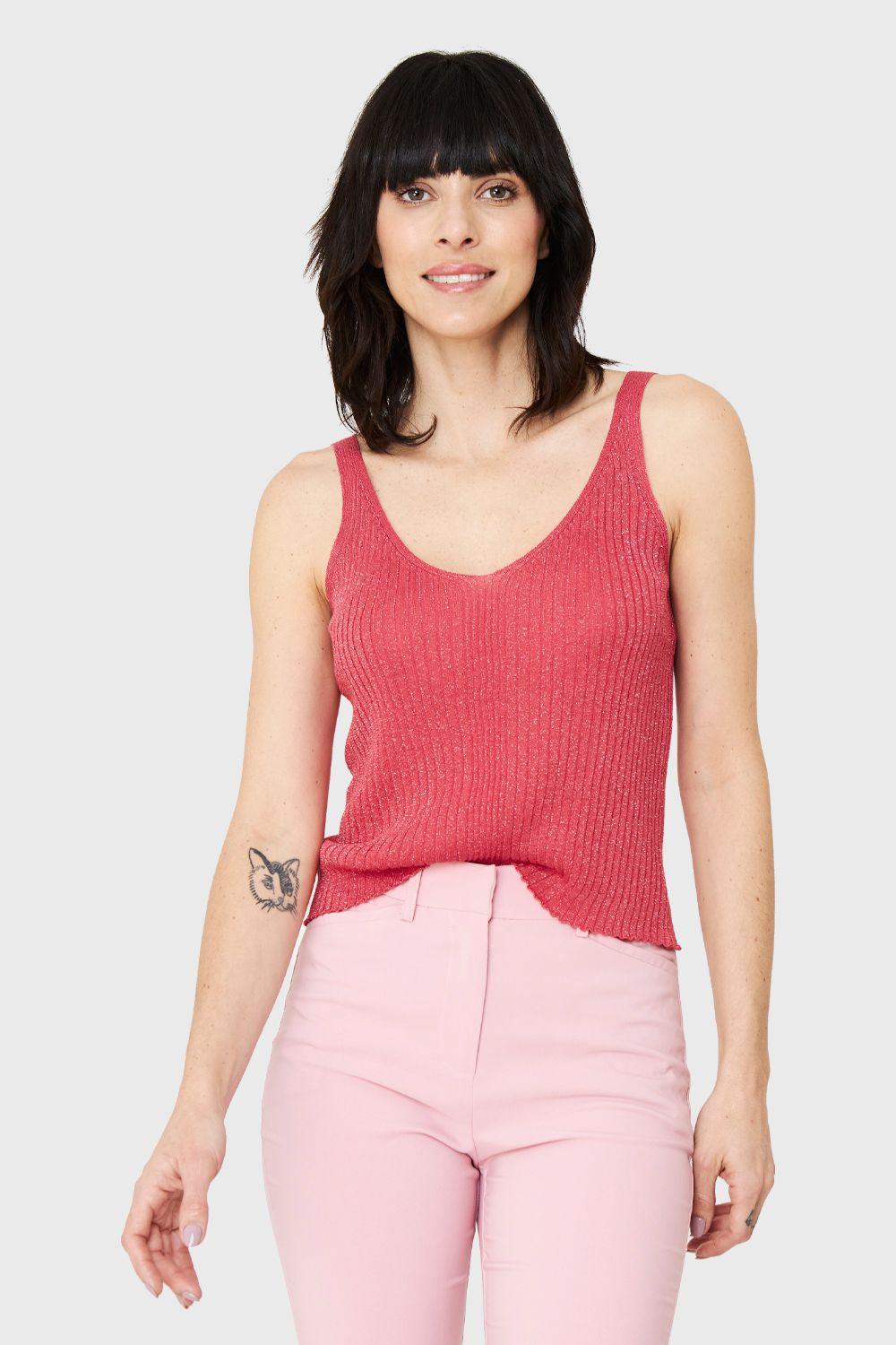 Polera Acanalada Brillos Fucsia Nicopoly-4