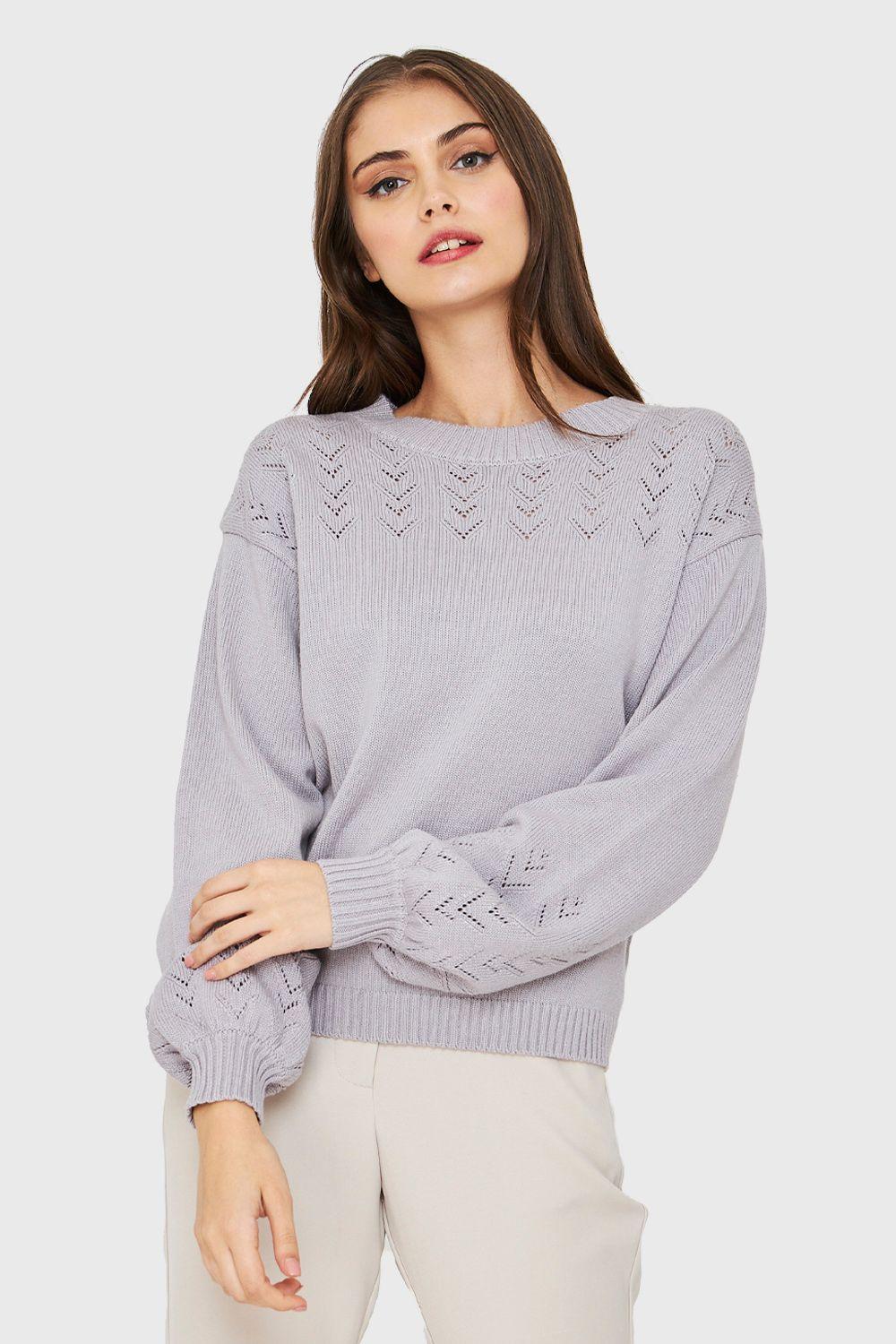 Sweater Tipo Hilo Manga Globo Gris Nicopoly-4