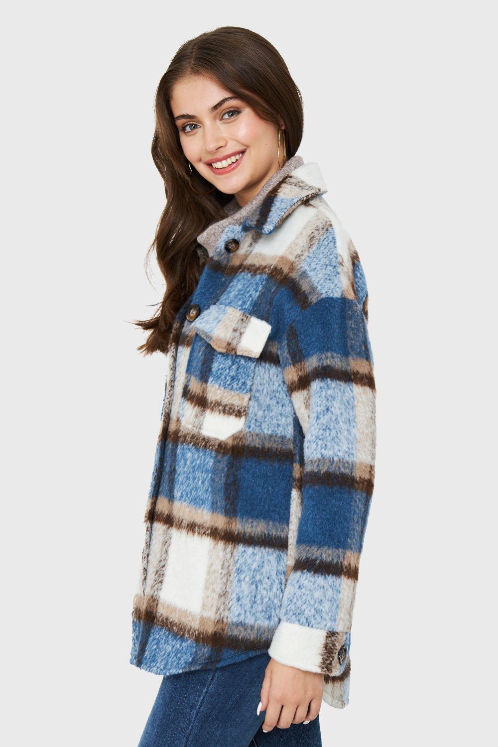 Chaqueta Camisera Cuadros Celeste Nicopoly-2