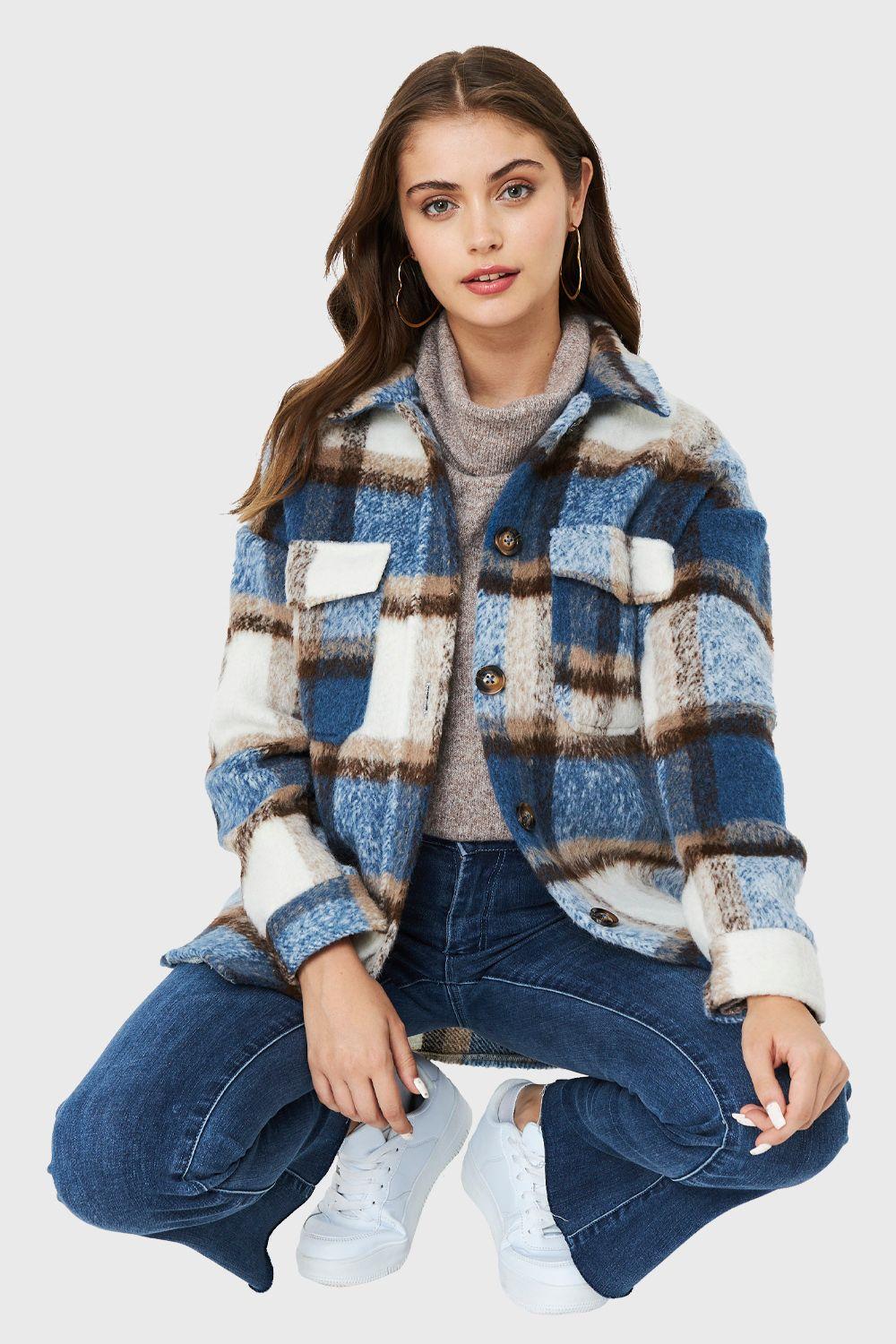 Chaqueta Camisera Cuadros Celeste Nicopoly-0