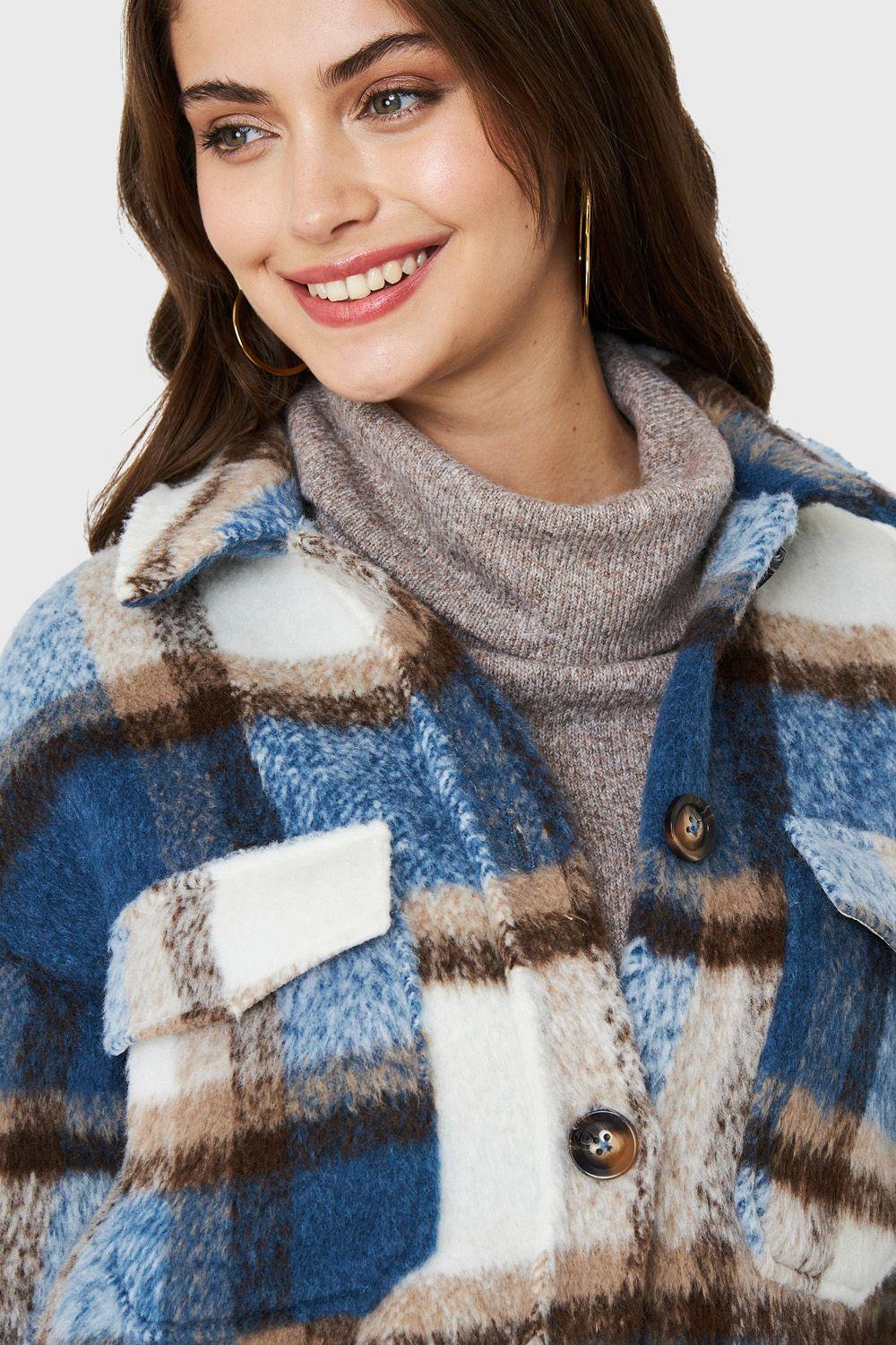 Chaqueta Camisera Cuadros Celeste Nicopoly-5