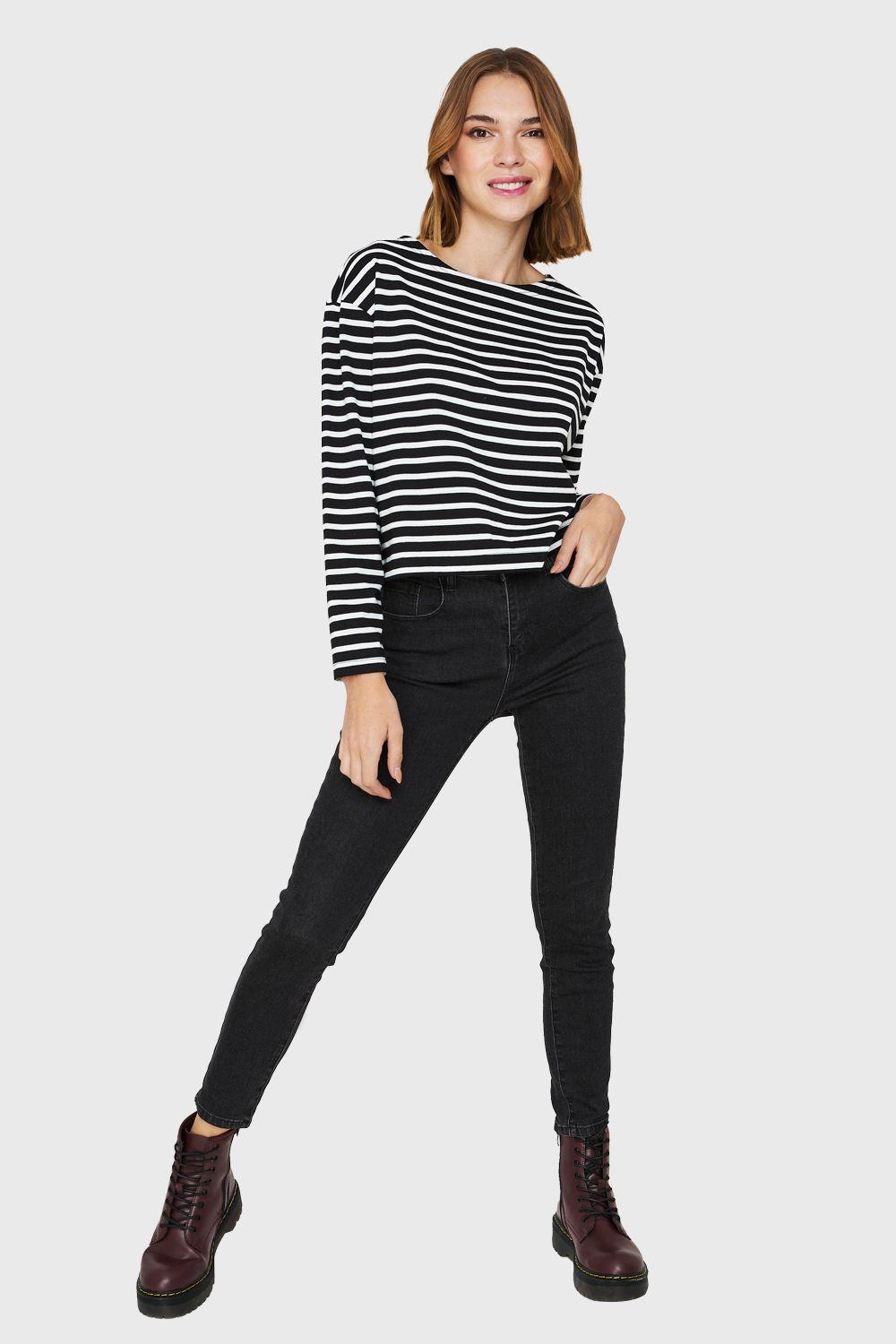 Polera Rayas Marinera Negro/Blanco Nicopoly-1