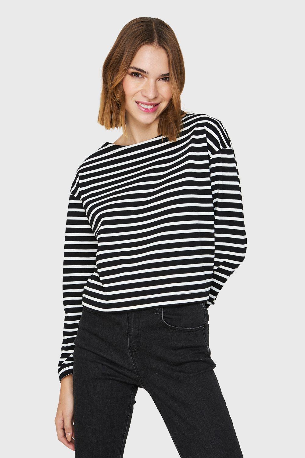 Polera Rayas Marinera Negro/Blanco Nicopoly-0