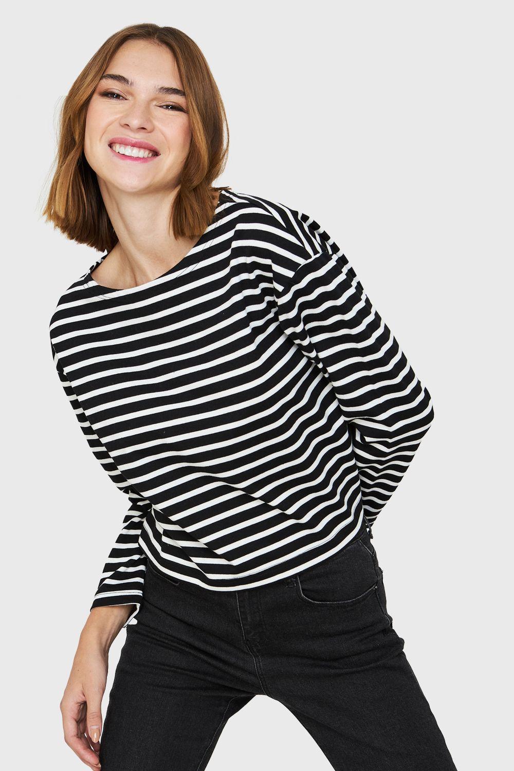Polera Rayas Marinera Negro/Blanco Nicopoly-4