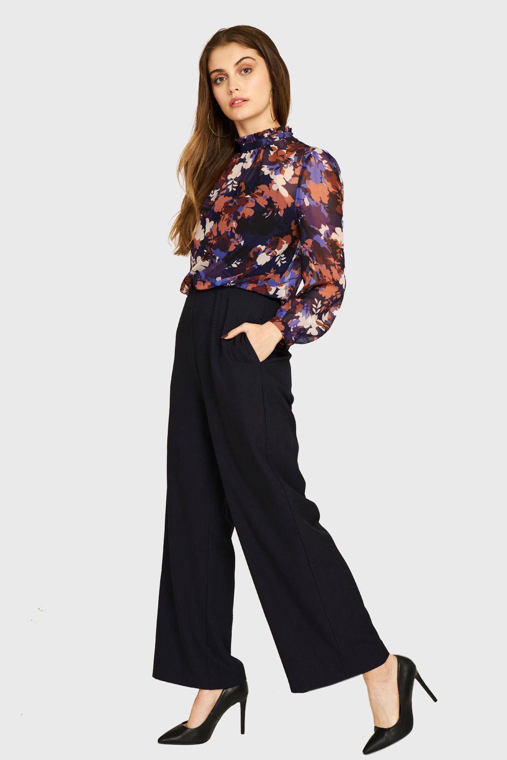 Enterito Chifón Floral Azul Marino Nicopoly-0