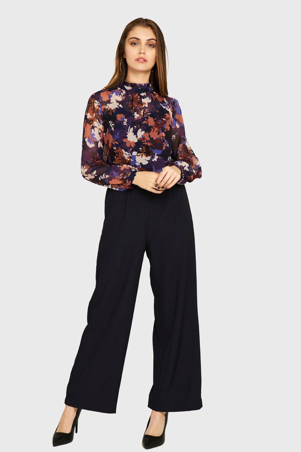 Enterito Chifón Floral Azul Marino Nicopoly-2