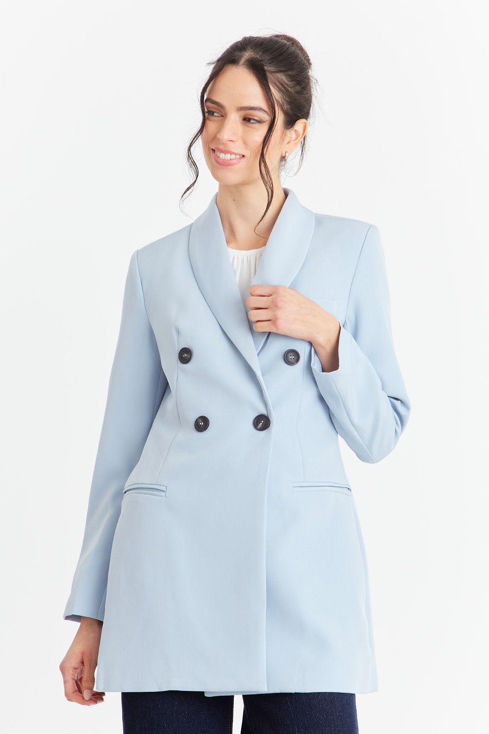 Blazer Cuello Cruzado Celeste Nicopoly-0