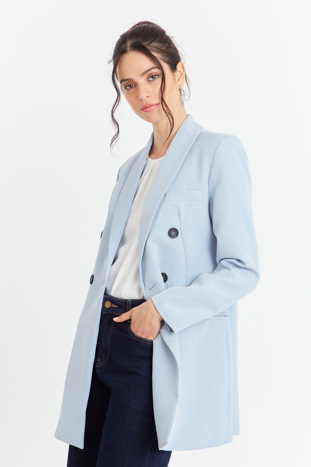 Blazer Cuello Cruzado Celeste Nicopoly-2