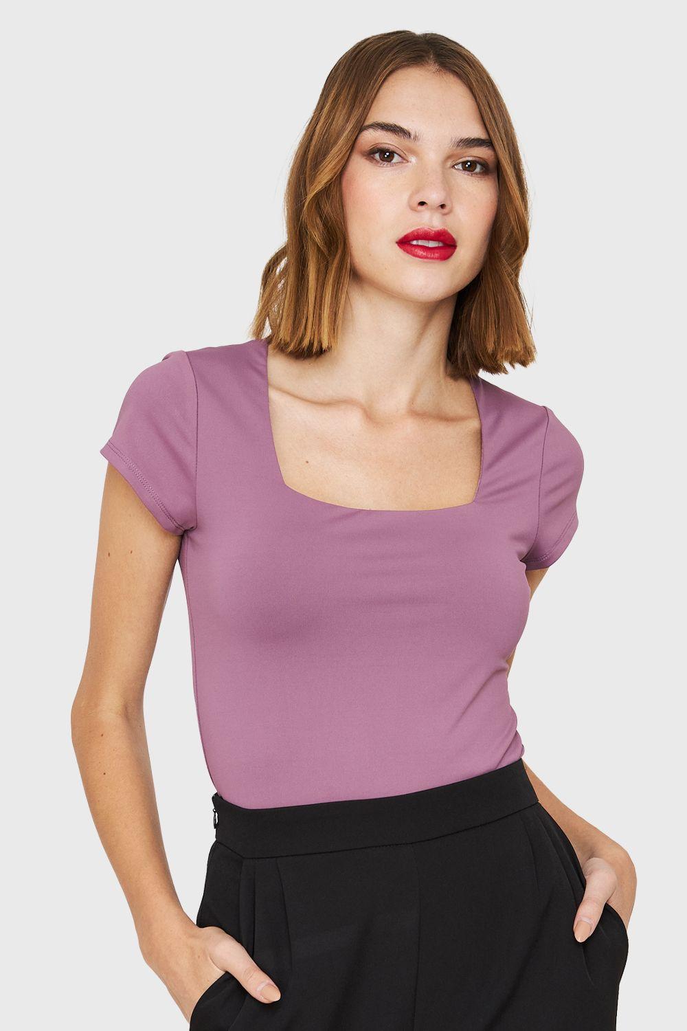 Body Manga Corta Escote Cuadrado Lila Nicopoly-4