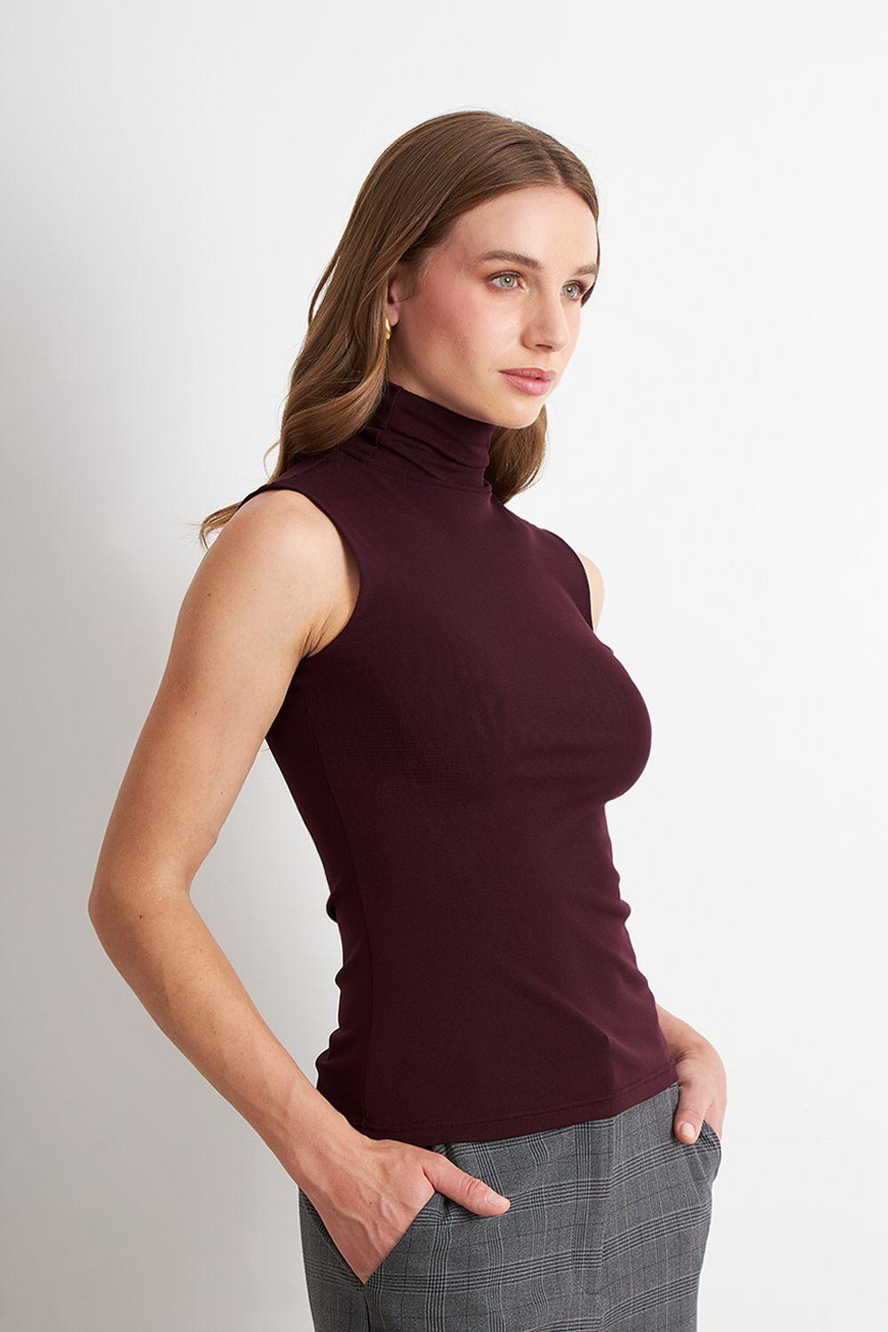 Polera Malla Cuello Alto Burdeo Nicopoly-2