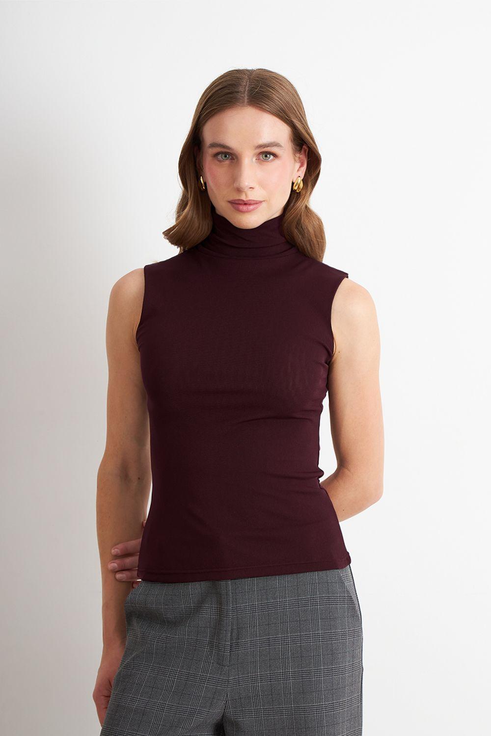 Polera Malla Cuello Alto Burdeo Nicopoly-4