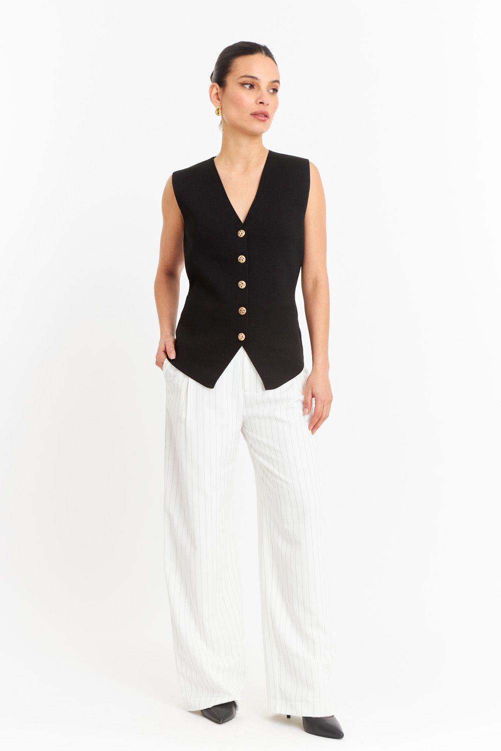 Gilet Largo con Botones Negro-1