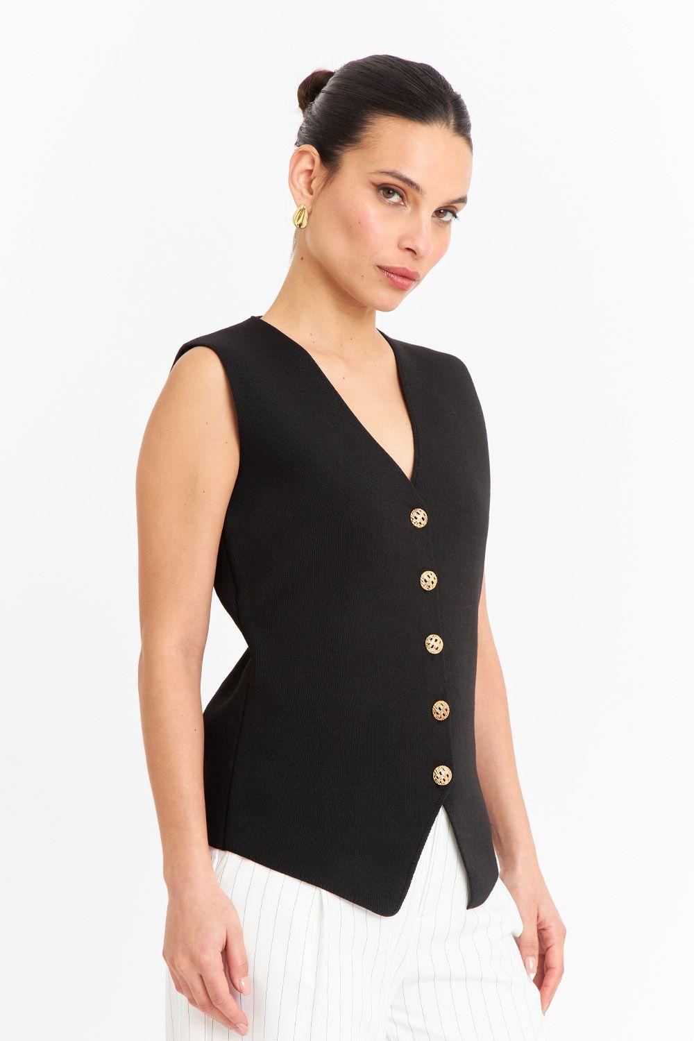 Gilet Largo con Botones Negro-2