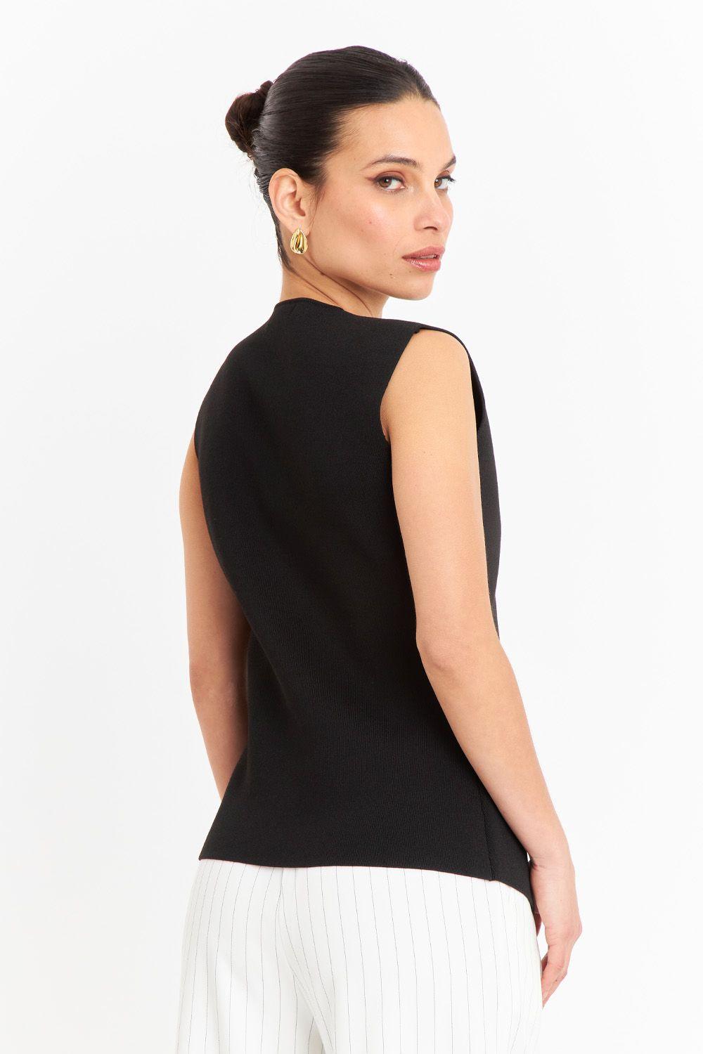 Gilet Largo con Botones Negro-3