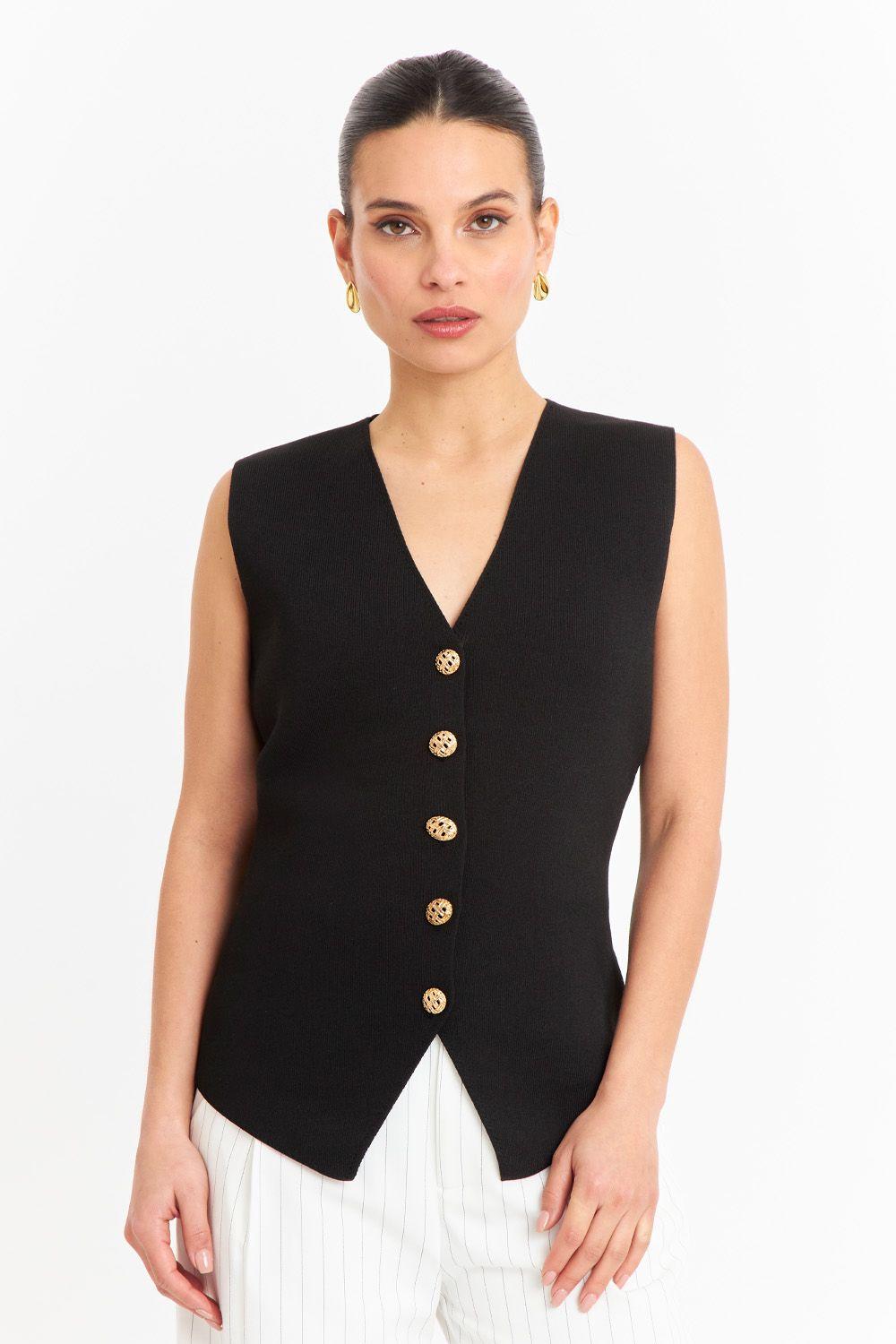 Gilet Largo con Botones Negro-4