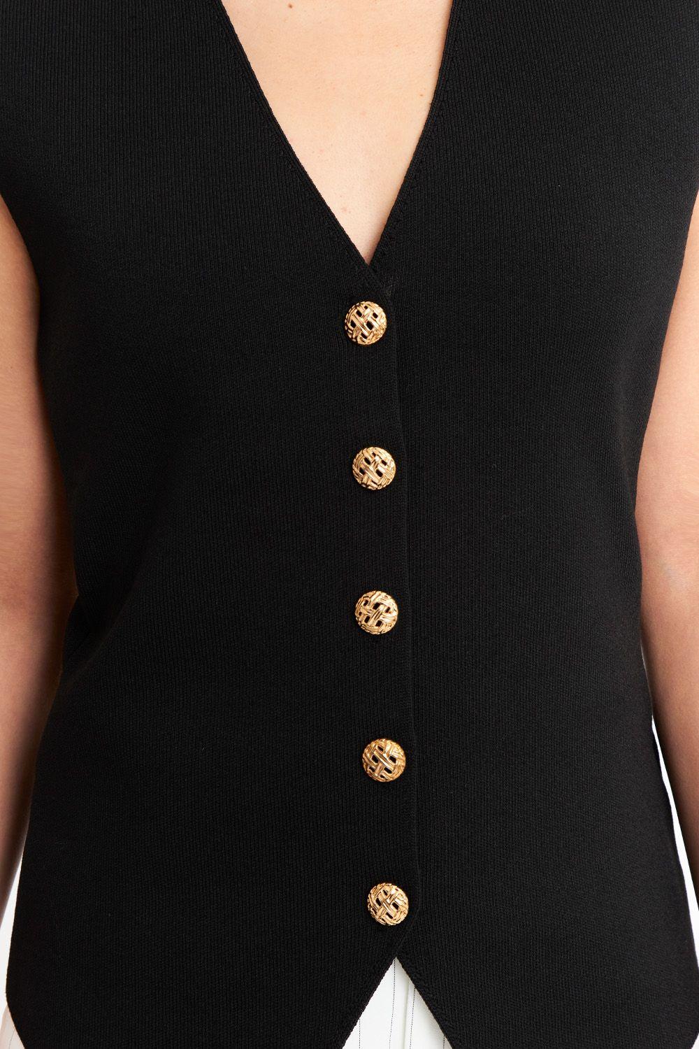 Gilet Largo con Botones Negro-5