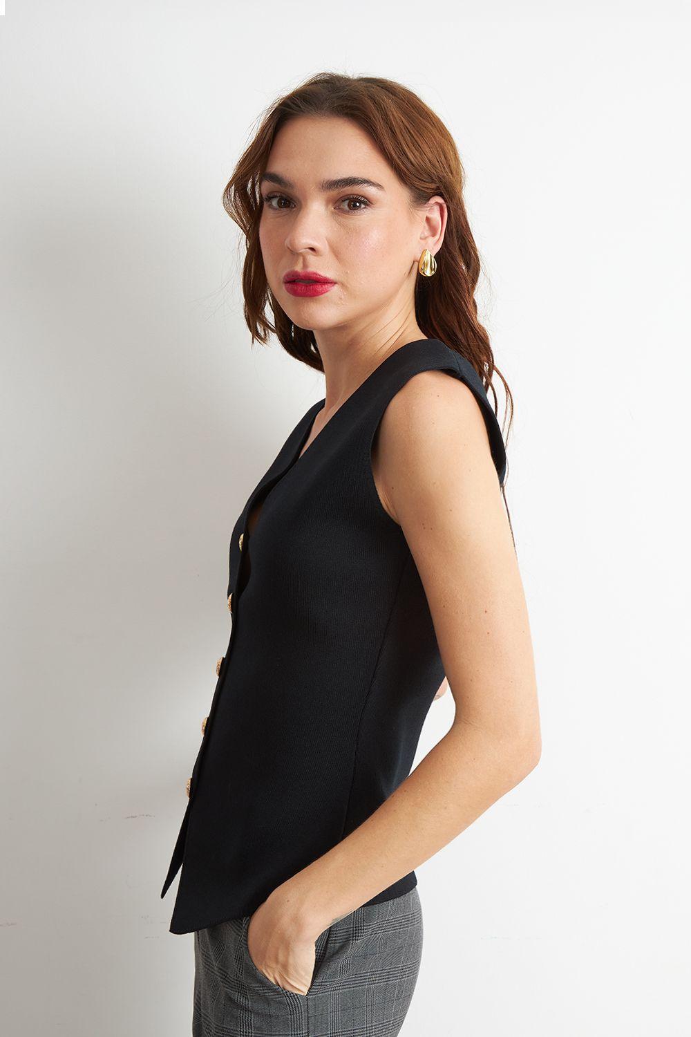 Gilet Largo con Botones Negro Nicopoly-2