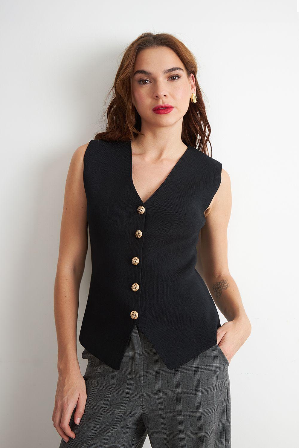Gilet Largo con Botones Negro Nicopoly-4