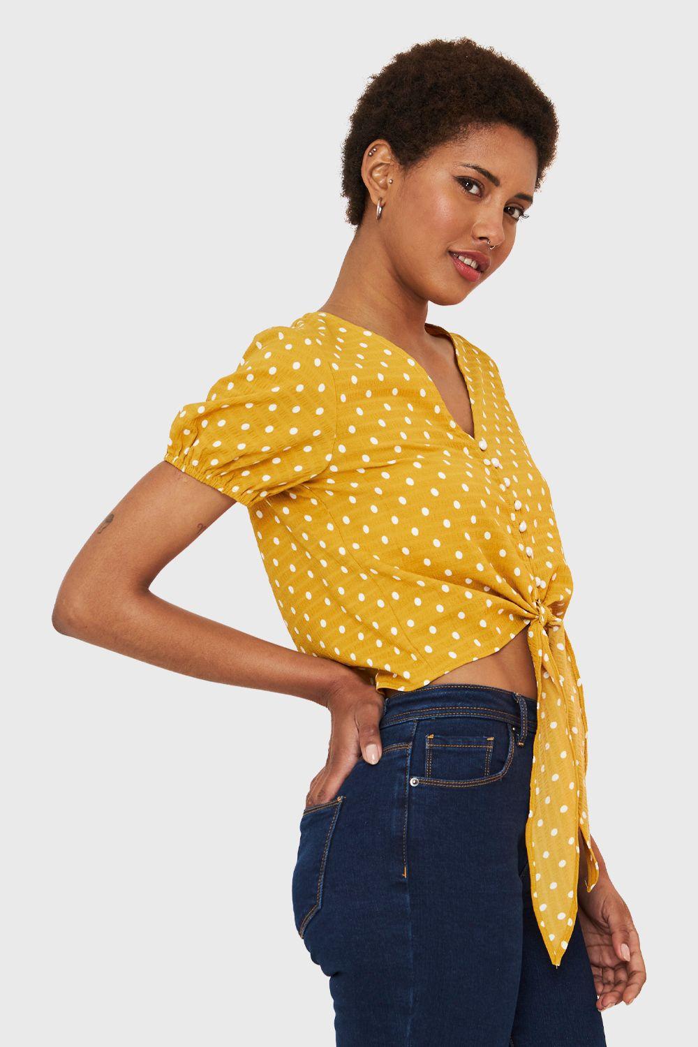 Blusa Lunares Y Nudo Amarillo Nicopoly-2