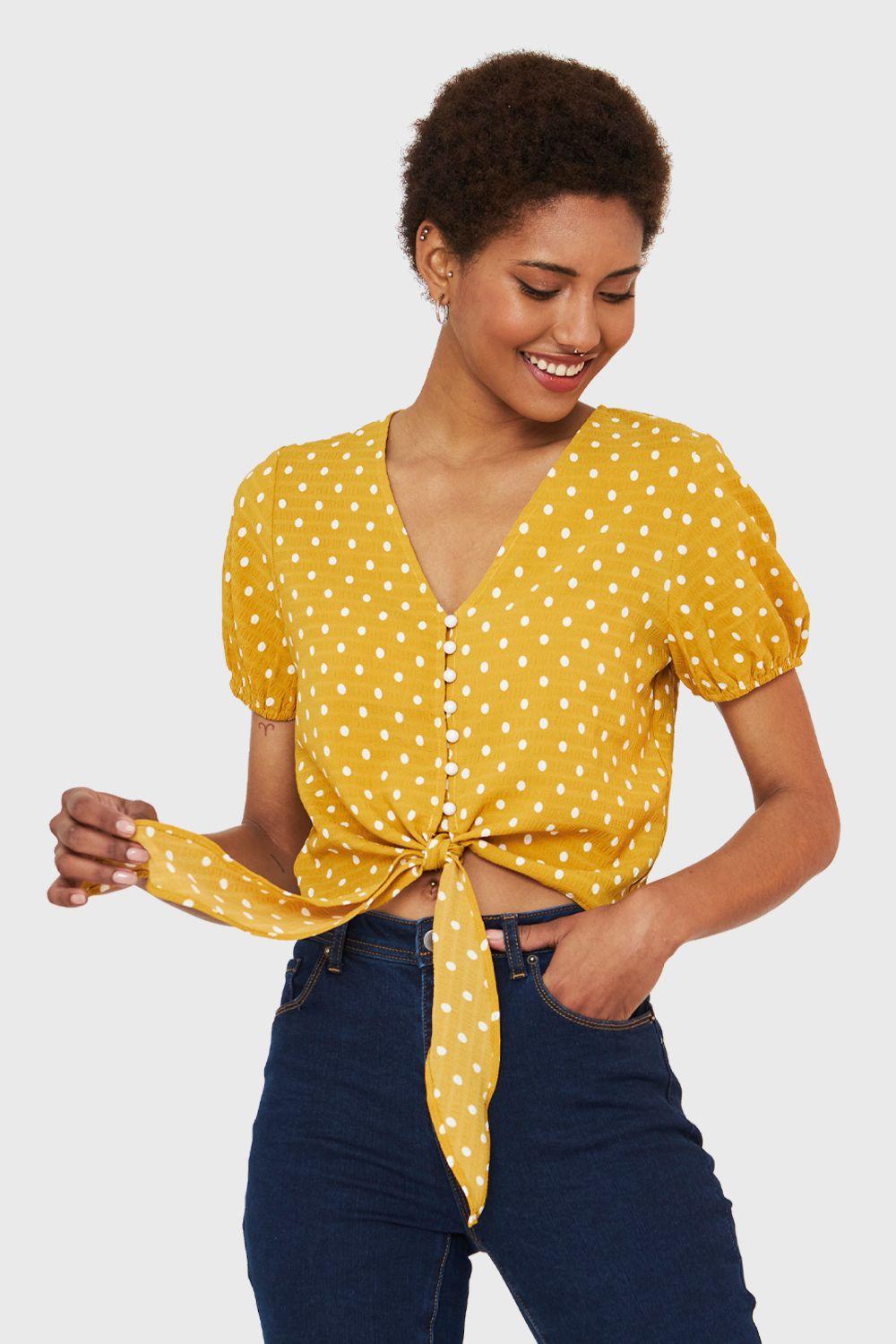 Blusa Lunares Y Nudo Amarillo Nicopoly-0