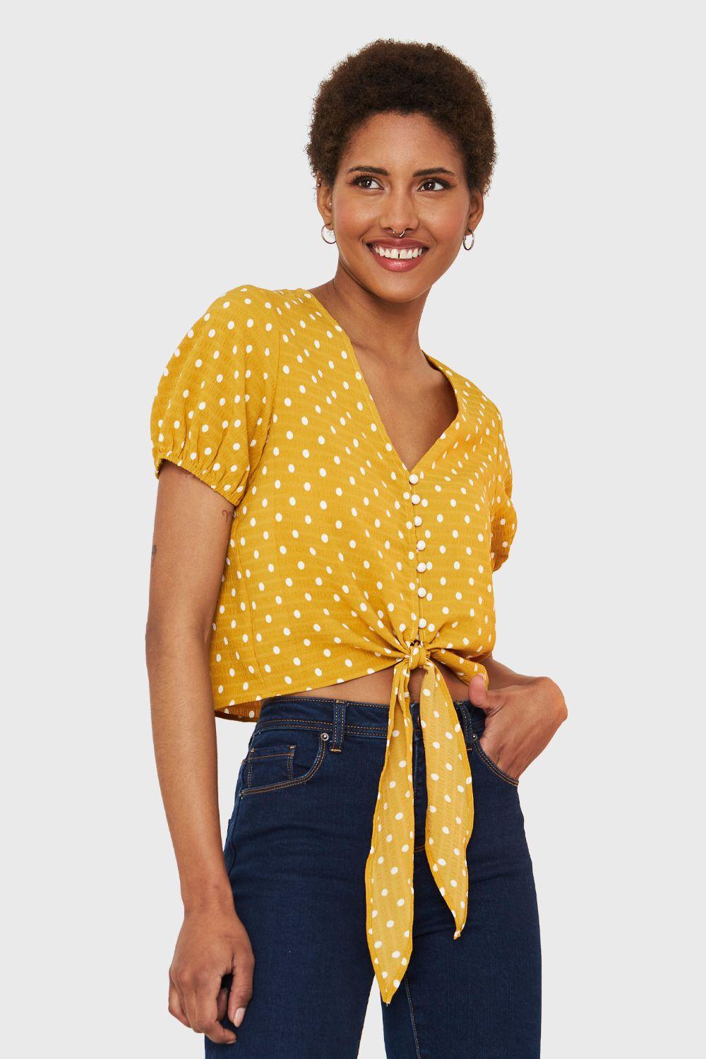 Blusa Lunares Y Nudo Amarillo Nicopoly-4